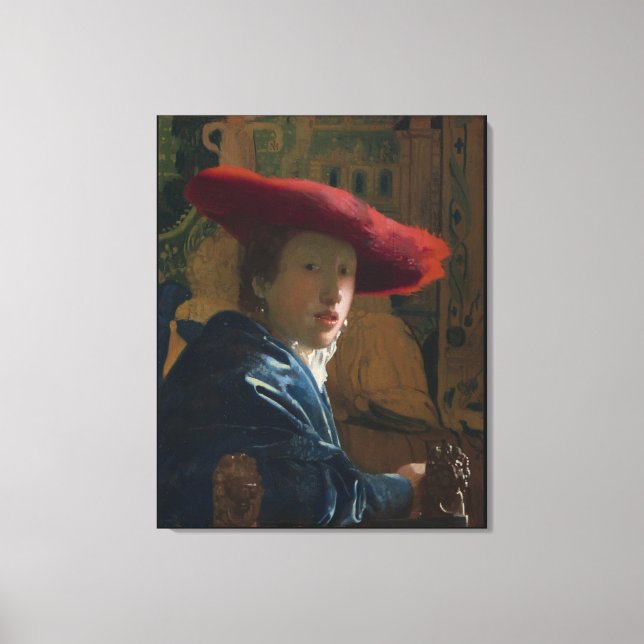 Mädchen in einem Red Hat Vermeer Leinwanddruck (Vorderseite)