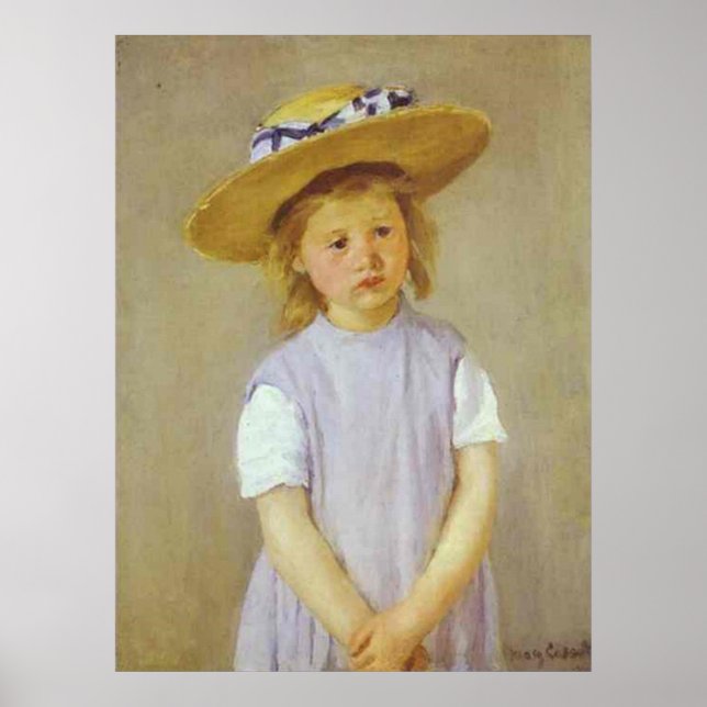 Mädchen in einem Strohhut, Mary Cassatt Poster (Vorne)