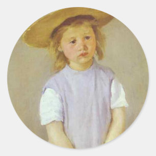 Mädchen in einem Strohhut, Mary Cassatt Runder Aufkleber