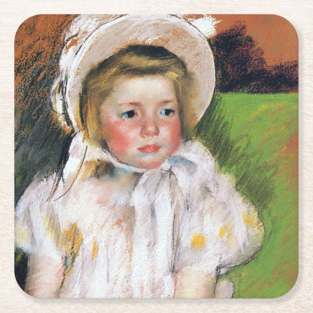 Mädchen in einem weißen Bonnet, Mary Cassatt Rechteckiger Pappuntersetzer (Vorderseite)