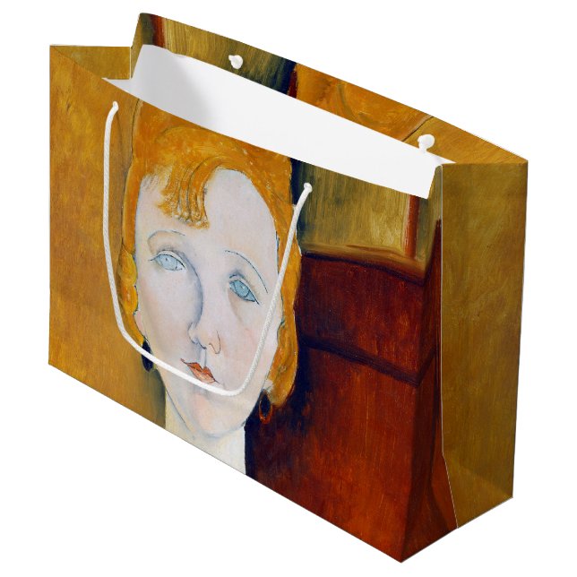 Mädchen in einer grünen Bluse, Modigliani Large Gi Große Geschenktüte (Vorderseite Schrägansicht)