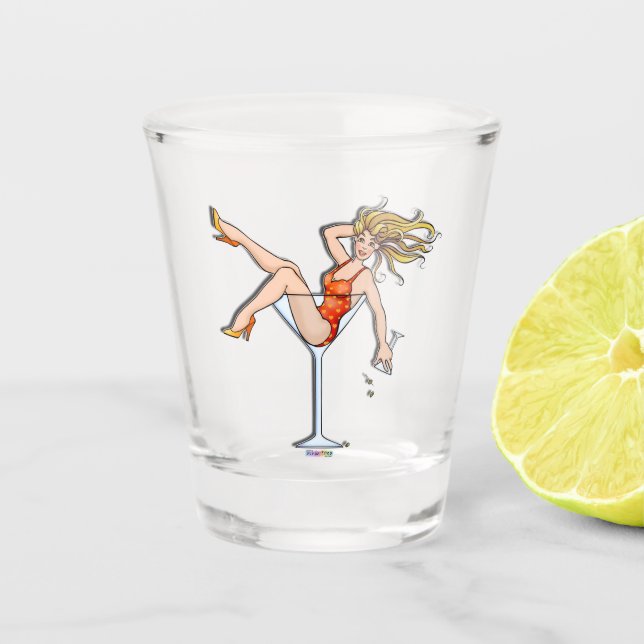 MÄDCHEN IN EINER MARTINI-GLASROT SCHNAPSGLAS (Vorderseite)