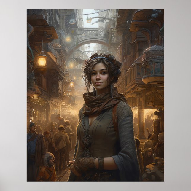 Mädchen in einer Steampunkstraße Poster (Vorne)