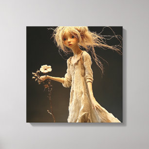 Mädchen in Gelb mit Blume Leinwanddruck