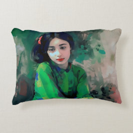 Mädchen in grünem Kleid Dekokissen