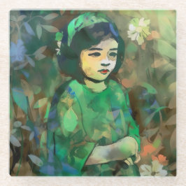 Mädchen in grünem Kleid Glasuntersetzer