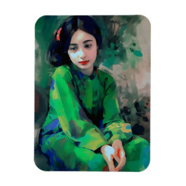 Mädchen in grünem Kleid Magnet