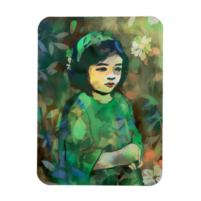 Mädchen in grünem Kleid Magnet (Vertikal)