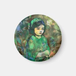 Mädchen in grünem Kleid Magnet