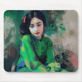 Mädchen in grünem Kleid Mousepad