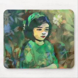 Mädchen in grünem Kleid Mousepad