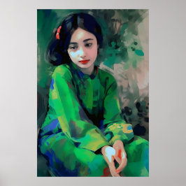 Mädchen in grünem Kleid Poster