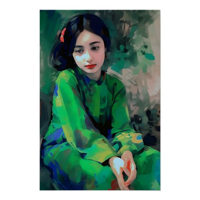 Mädchen in grünem Kleid Poster (Vorderseite)