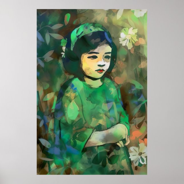 Mädchen in grünem Kleid Poster (Vorne)