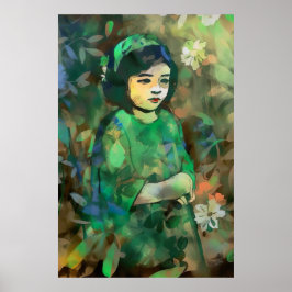 Mädchen in grünem Kleid Poster