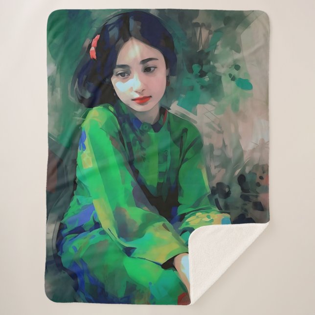 Mädchen in grünem Kleid Sherpadecke (Vorderseite)