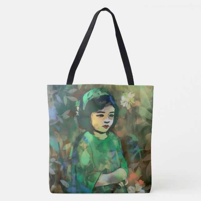 Mädchen in grünem Kleid Tasche (Vorderseite)