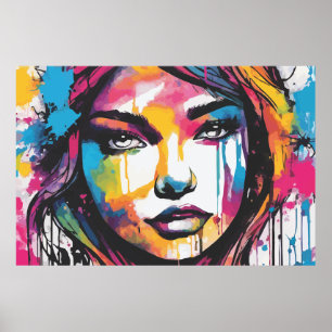 Mädchen in mehrfarbiger Aquarellmalerei Poster