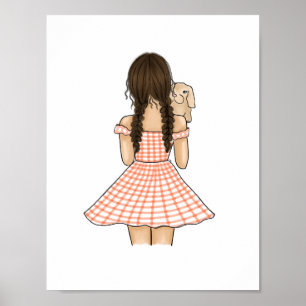 Mädchen in Orange mit Haustier-Häschen im Kinderzi Poster