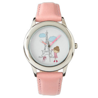 Mädchen in Paris mit Poodle-Uhr Armbanduhr