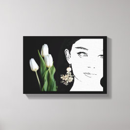 Mädchen in Perlenohring Mode-Illustration trendy Leinwanddruck