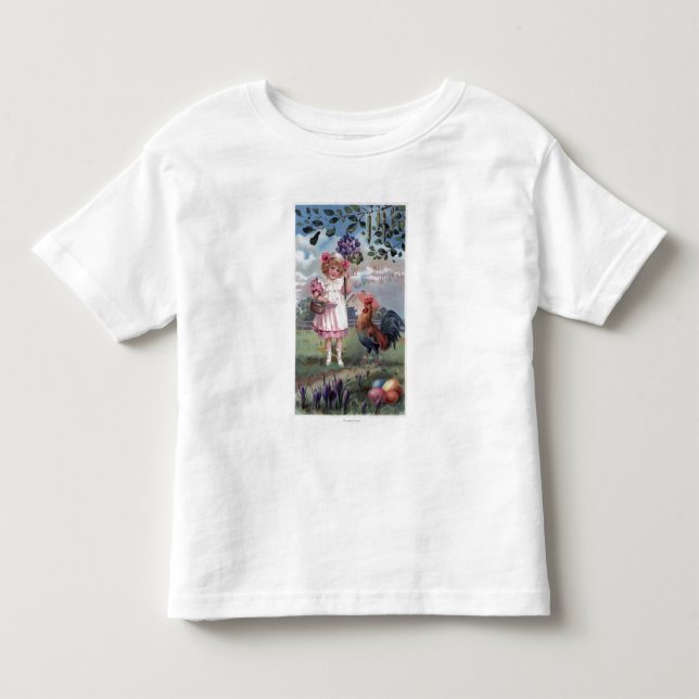 Mädchen in Pink Holding violette Blumen Kleinkind T-shirt (Vorderseite)