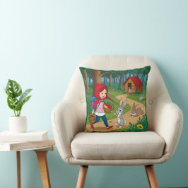 Mädchen in Redhood mit Bunny Kissen