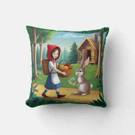 Mädchen in Redhood mit Bunny Kissen