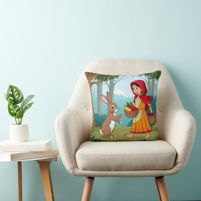 Mädchen in Redhood mit Bunny Kissen (Stuhl )