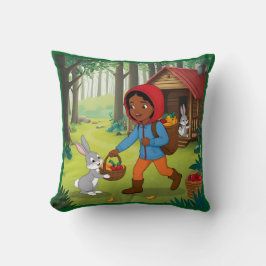 Mädchen in Redhood mit Bunny Kissen