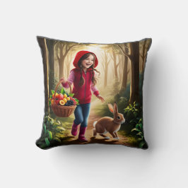Mädchen in Redhood mit Bunny Kissen