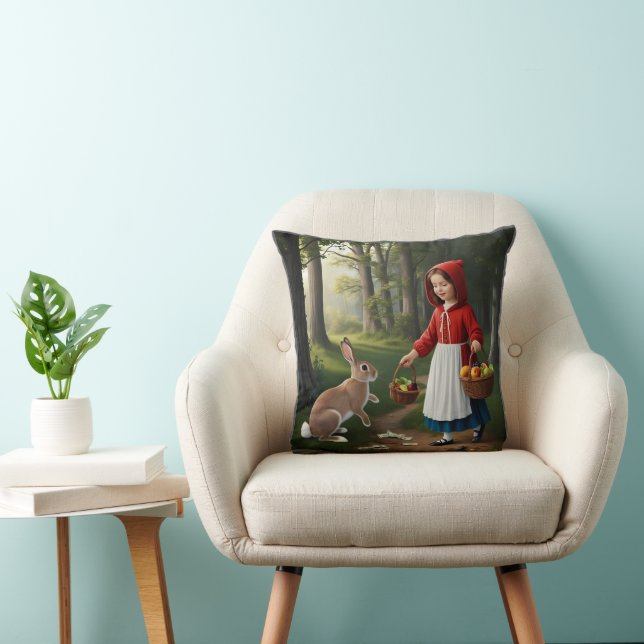 Mädchen in Redhood mit Bunny Kissen (Stuhl )