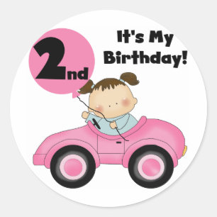 Mädchen in rosa Auto 2. Geburtstag Hemden und Gesc Runder Aufkleber