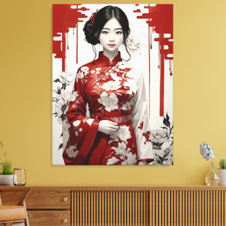 Mädchen in Rot und Silber Leinwanddruck