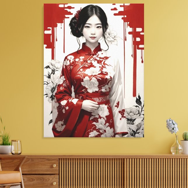 Mädchen in Rot und Silber Leinwanddruck (Insitu (Wohnzimmer))