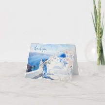 Mädchen in Santorin, Wasserfarbe, Karte Danke