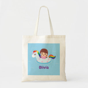 Mädchen in Unicorn Rainbow Pool Schwimmbad Kinder  Tragetasche