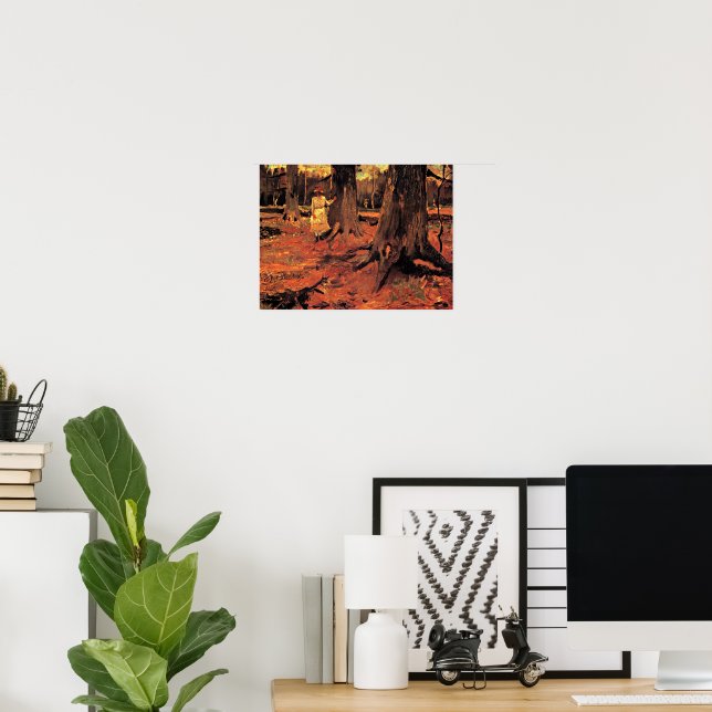 Mädchen in Weiß im Wald Poster (Heimbüro)