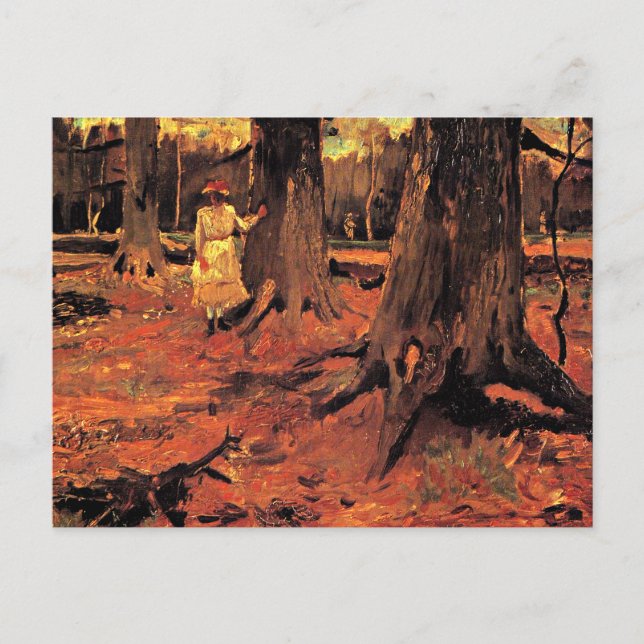 Mädchen in Weiß im Wald Postkarte (Vorderseite)