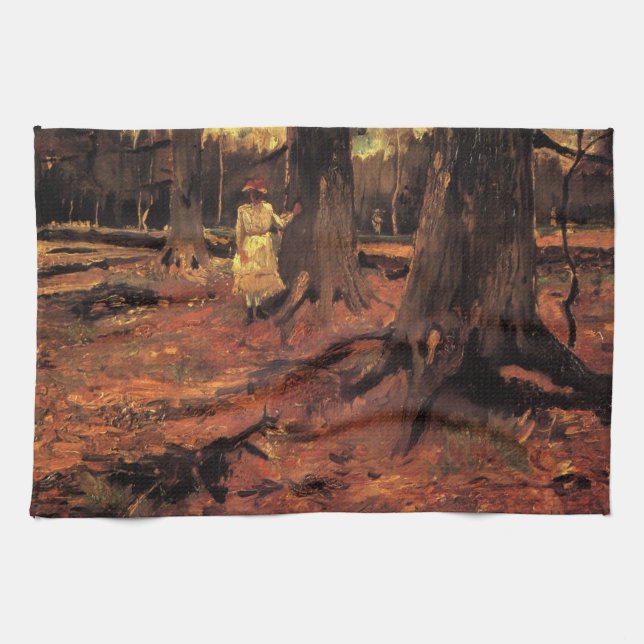 Mädchen in Weiß im Wald von Vincent van Gogh Geschirrtuch (Horizontal)