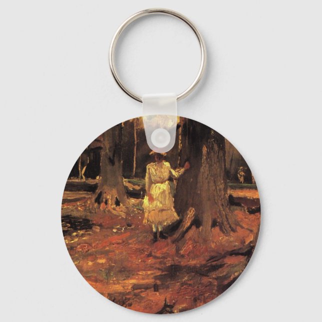 Mädchen in Weiß im Wald von Vincent van Gogh Schlüsselanhänger (Vorderseite)