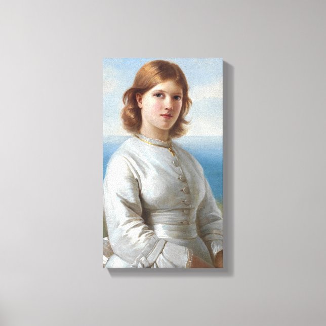 Mädchen in weißem Seidenkleid für heilige Kommune Leinwanddruck (Vorderseite)