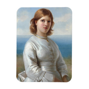 Mädchen in weißem Seidenkleid für heilige Kommune Magnet