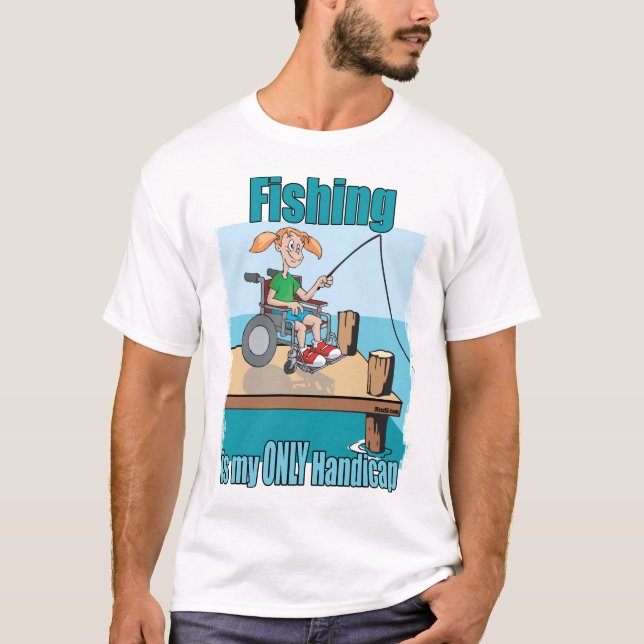 Mädchen in WheelChair Angeln T-Shirt (Vorderseite)