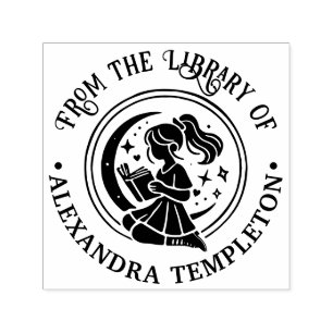 Mädchen in Window Reading Stars Moon Book Name Permastempel