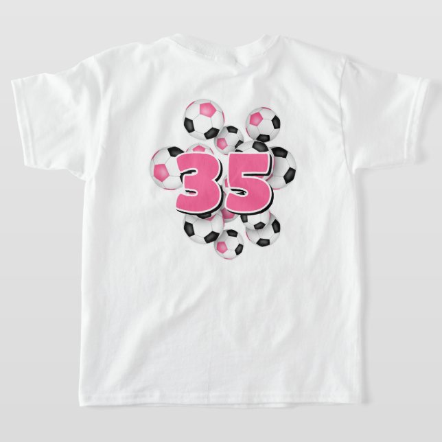 Mädchen Jersey Anzahl Gruppe Fußball Bälle pink T-Shirt (AblageHinten)