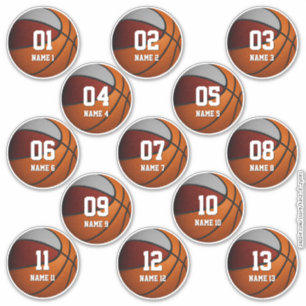 Mädchen Jungen maroon graues Set von 13 Basketball Aufkleber