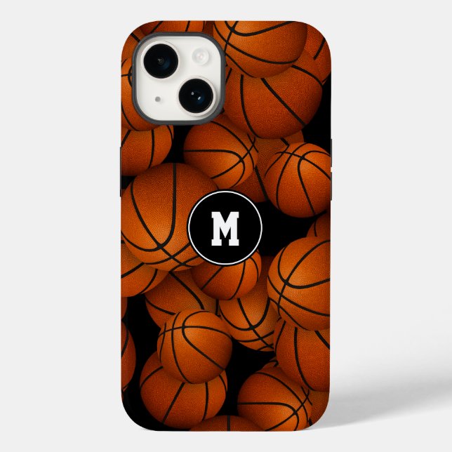 Mädchen Jungen mit Monogramm Basketballmuster Case-Mate iPhone 14 Hülle (Rückseite)