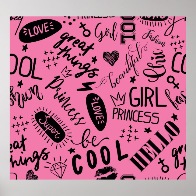 Mädchen kalligrafisch: Nahtloses Modedesign Poster (Vorne)
