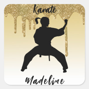 Mädchen Karate-Position Gold Glitter Drip Ombre Quadratischer Aufkleber